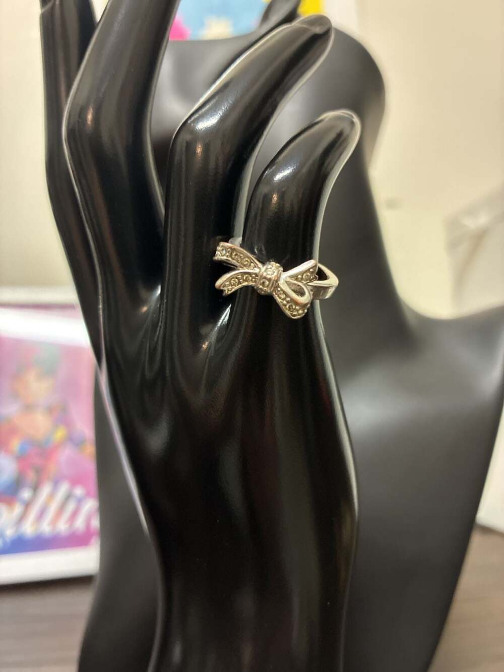 Juicy Couture Y2K Crystal Bow Silver Tone Ring